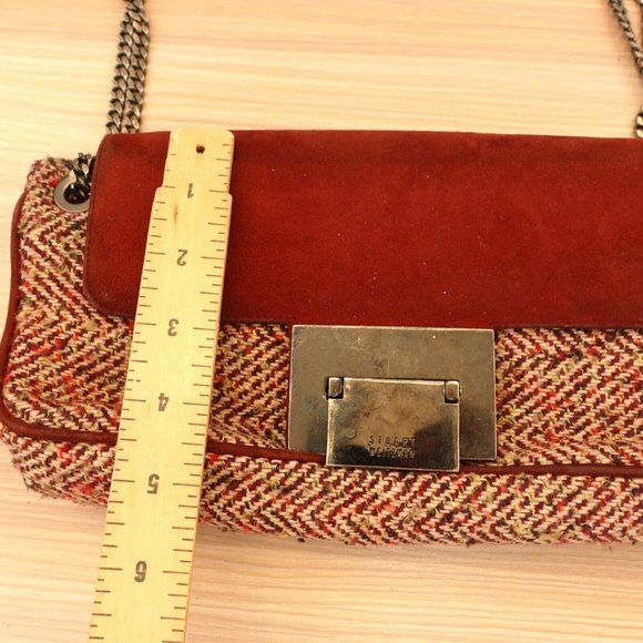 Tweed Bag Shoulder Hobo Handwoven Purse Chain Strap  Red STUART‎ WEITZMAN SPAIN - Picture 7 of 16